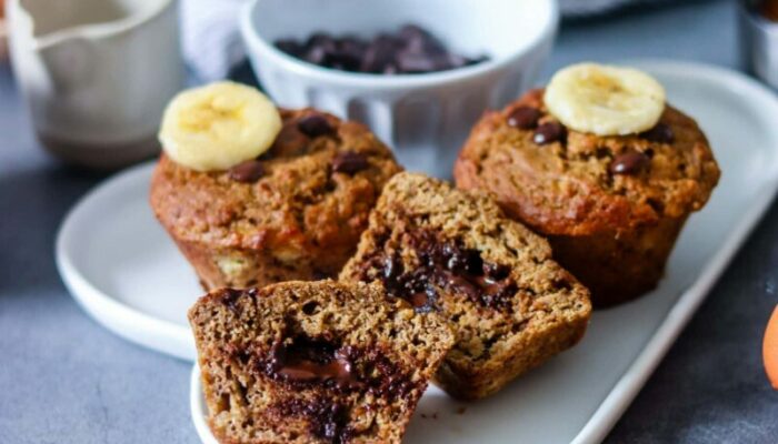 Recette de banana bread fourré au chocolat version muffins