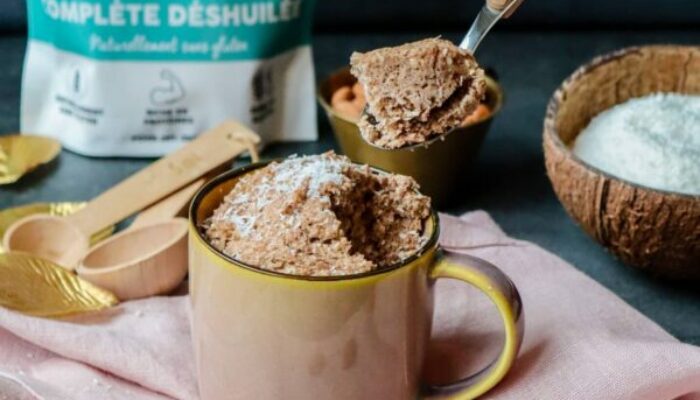 Recette de mug cake IG BAS protéiné coco et amande