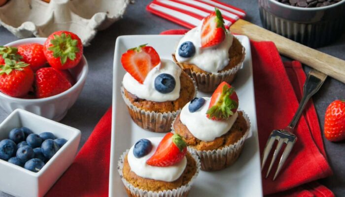Recette de muffins IG bas topping bleu-blanc-rouge