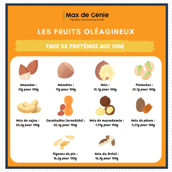 Les fruits oléagineux taux de protéines