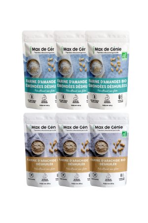 Pack farines : farine d’amande émondées déshuilées et farine de cacahuète